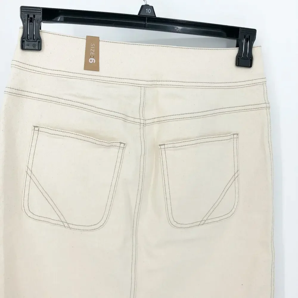 PRANA Womens Broadway Denim Skirt Size 8 Natural Cream Knee Length Stretch NWT